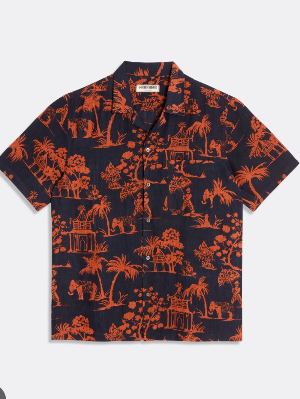 Emporio Sirenuse Navy Shirt with Rust Orange Tropical Print
